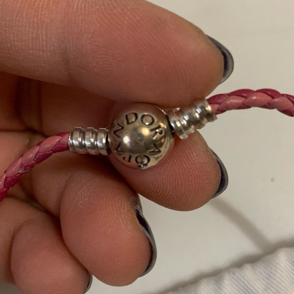 Pandora Pink Leather Bracelet Wrap Twice /Necklace Disney Cartoon Figure Charms - Picture 3 of 12